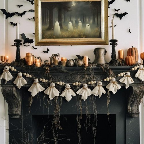 7Ft Cute Halloween Ghost with Wooden Beads Garlands