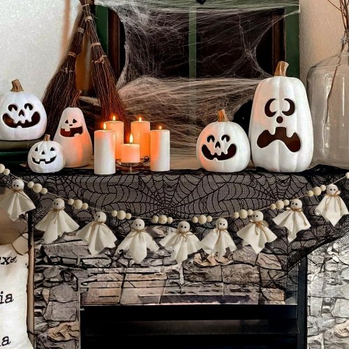7Ft Cute Halloween Ghost with Wooden Beads Garlands
