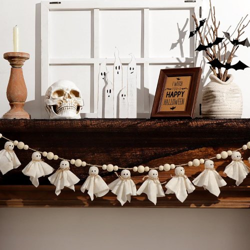 7Ft Cute Halloween Ghost with Wooden Beads Garlands