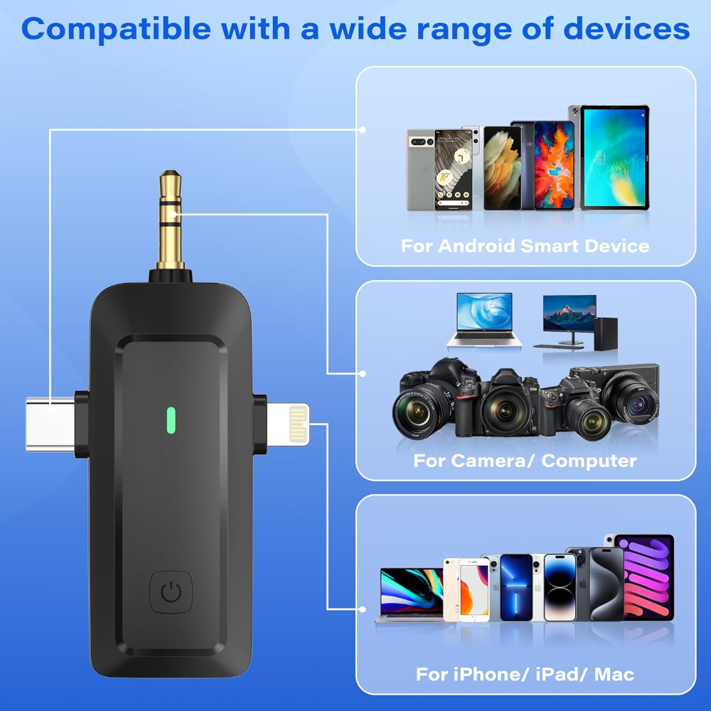Wireless Lavalier Microphone for iPhone Android Camera