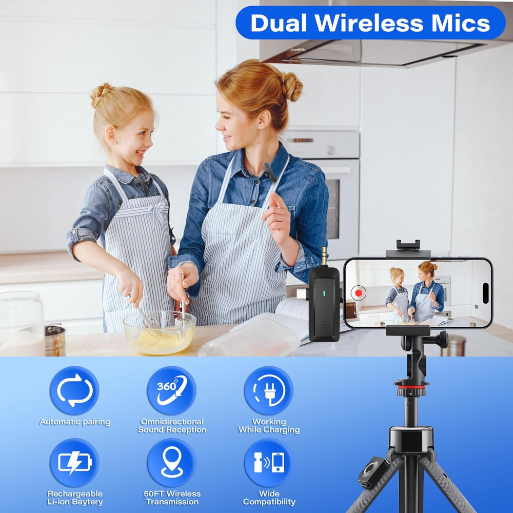 Wireless Lavalier Microphone for iPhone Android Camera